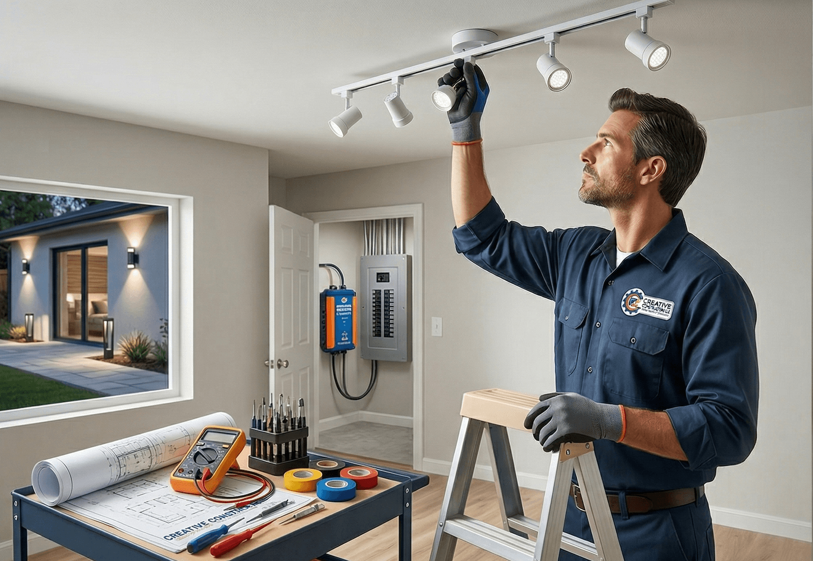 Electrician installing lighting in University Park